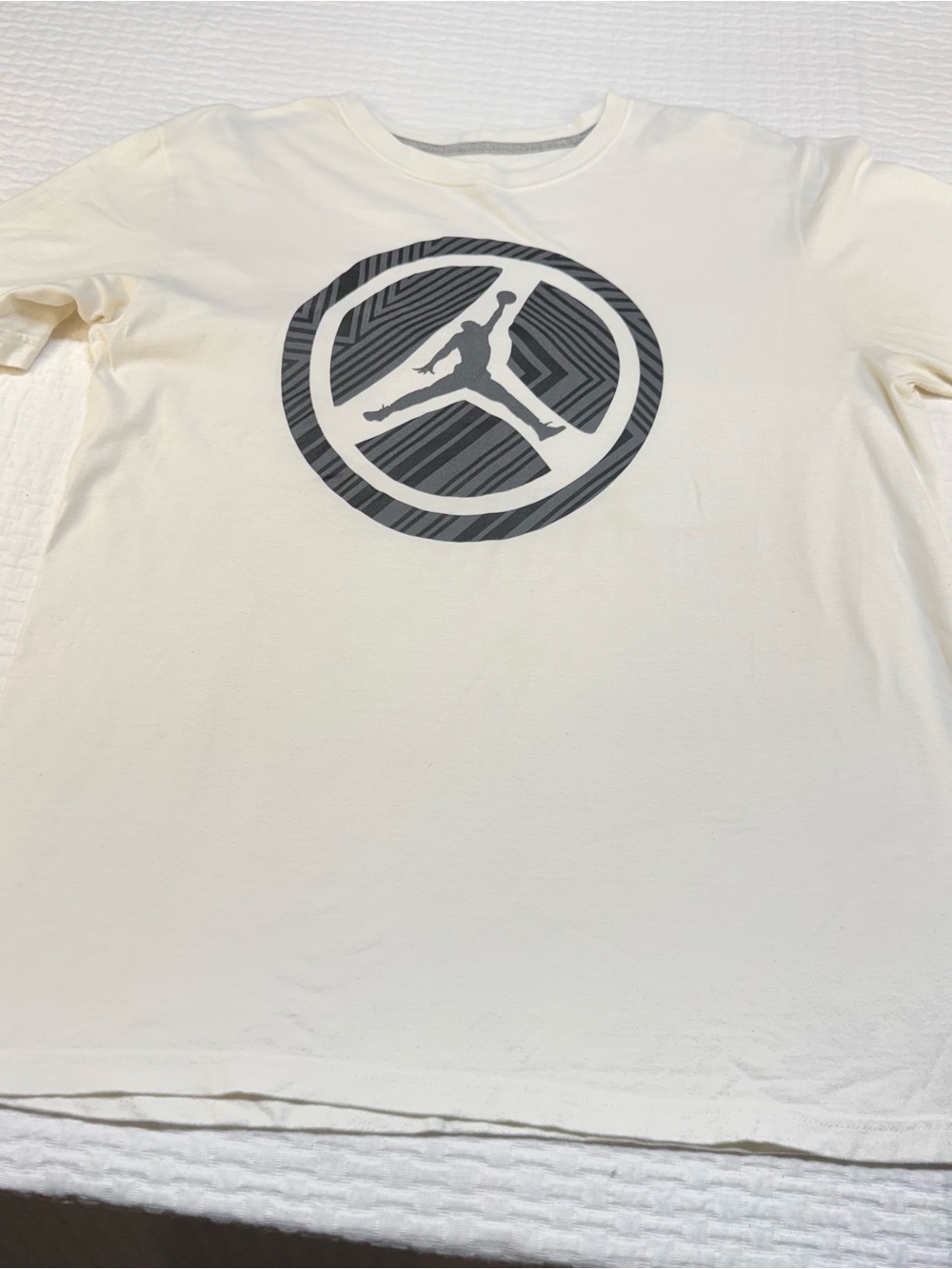 Jordan Men’s Cream Short Sleeve Tee with Gray Jumpman Logo